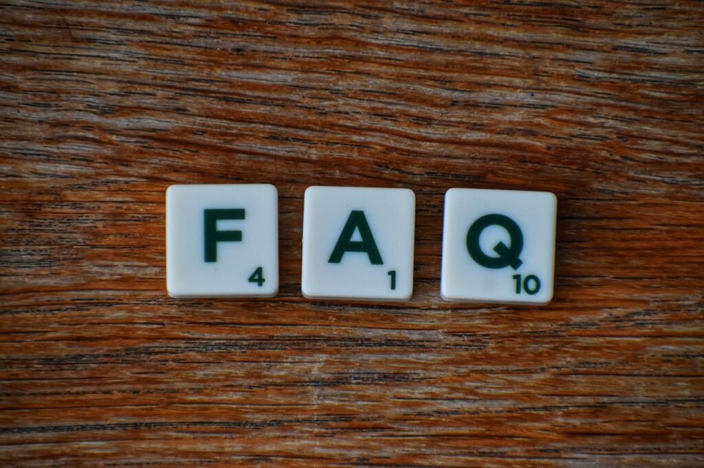 F, A and Q Scrabble chips representing Frequently Asked Questions